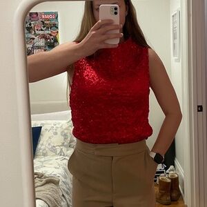 Red Sequin Sleeveless Blouse